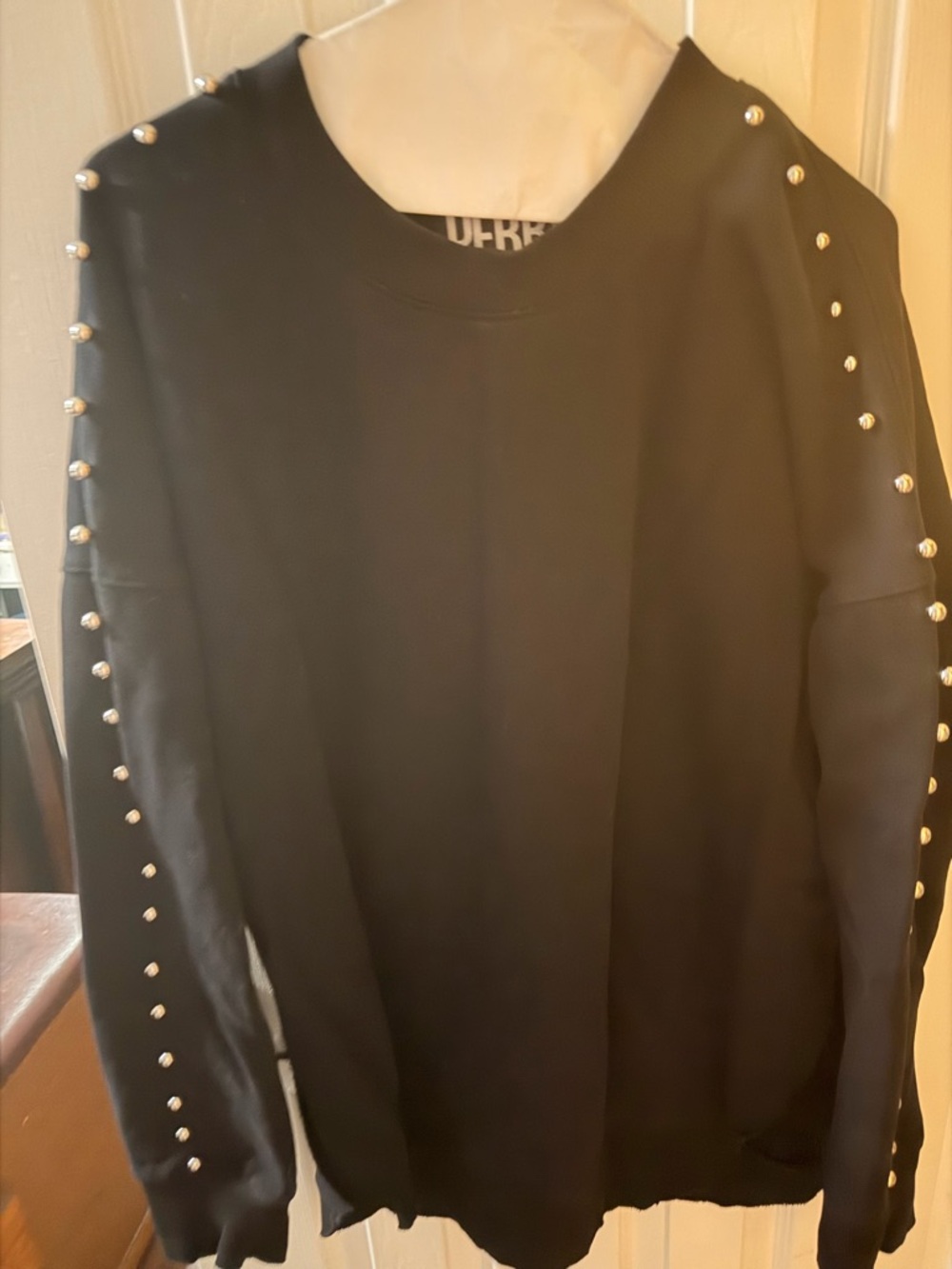 PEBBY Black Crew Neck Stud-Trim Sweater